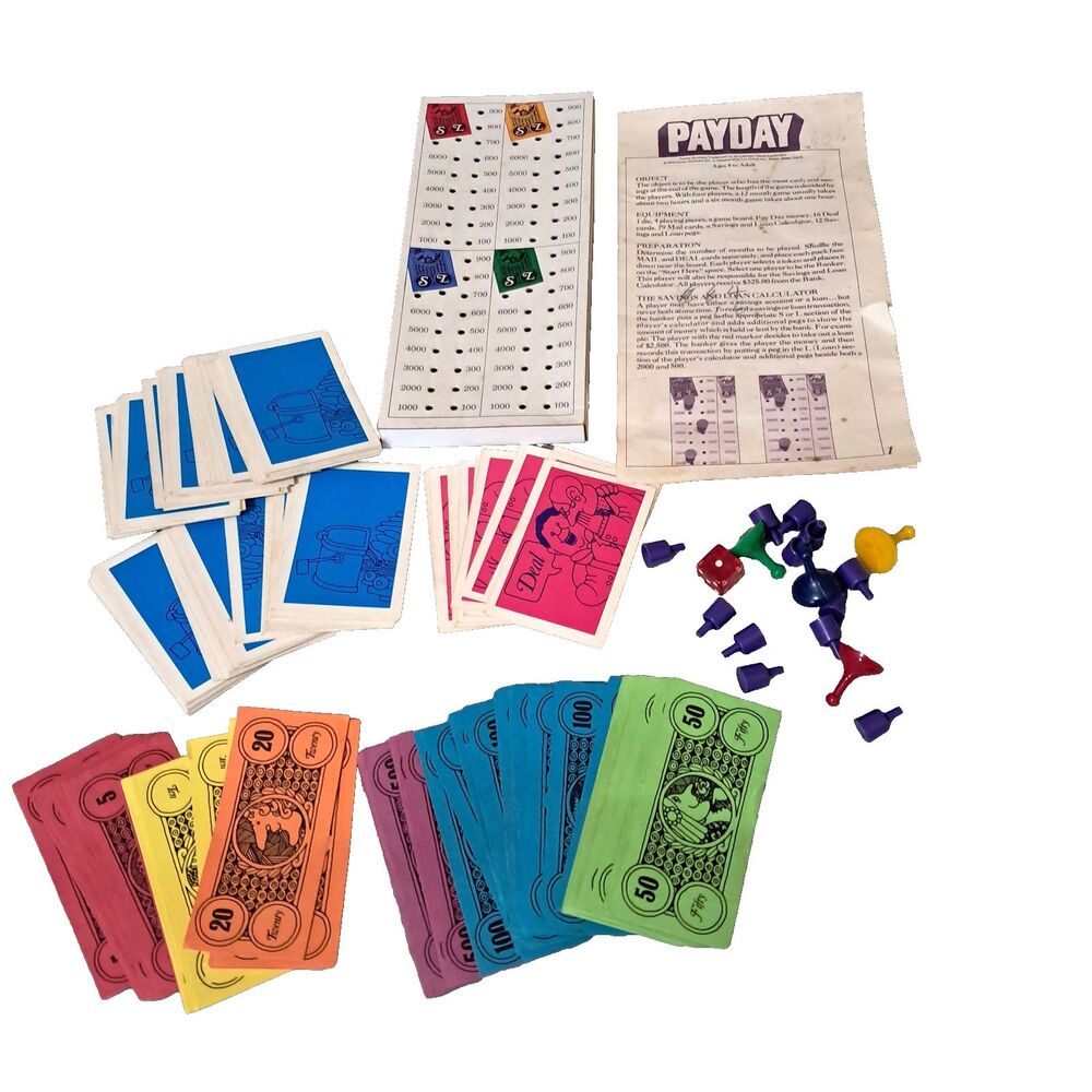 PayDay Board Game Replacement Pieces Complete Instructions 1975 No Board No Box